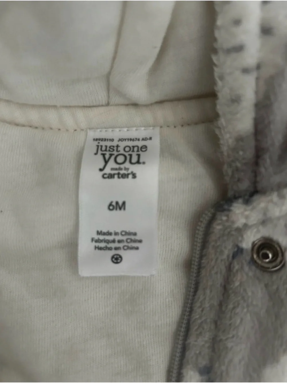 Carter's Plush Hooded One-Piece with Sheep Print - Gray & White